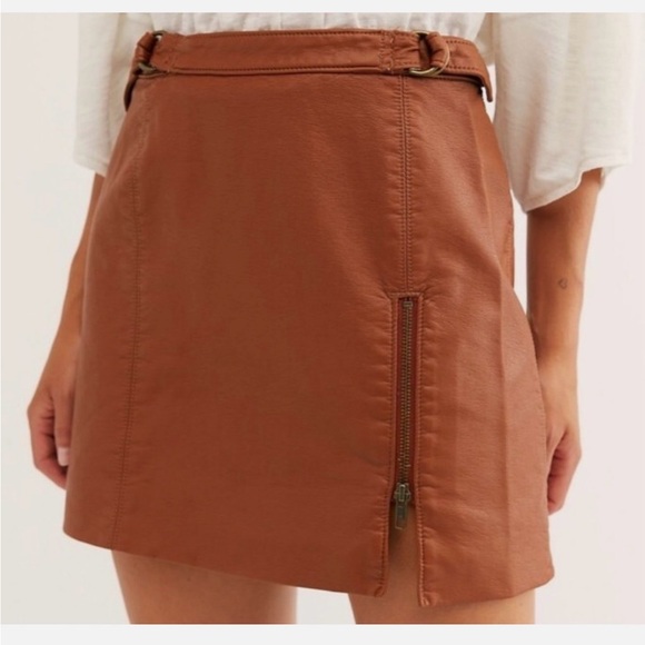 Free People Faux Leather Camel Tan Mini Skirt - Picture 9 of 11